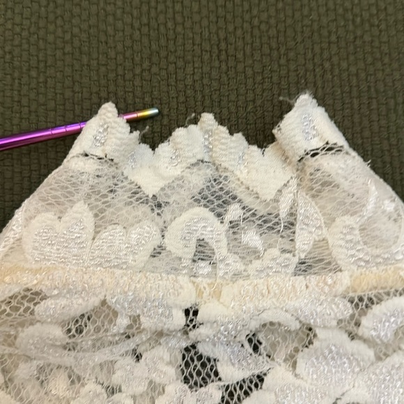 White Lace Mock Neck Button Up Blouse - Picture 10 of 15